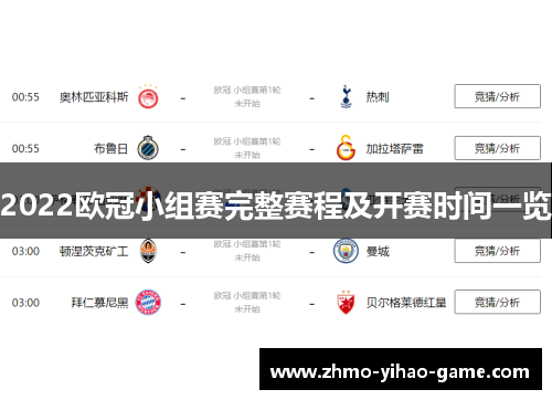 2022欧冠小组赛完整赛程及开赛时间一览