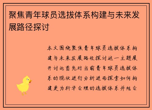 聚焦青年球员选拔体系构建与未来发展路径探讨